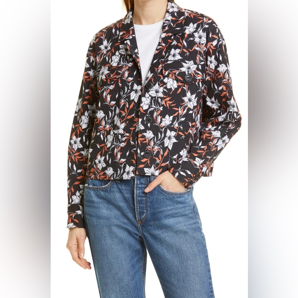 NWT Rag & Bone Jessie Floral Print Linen Blend Shirt Jacket Sz L